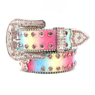 Pink Thousand Bird Grid Western Crystal Rhinestone Belt With Full Diamond Alloy Flower Buckle Fashion Custom Rhinestone Belt