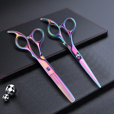Professional Japanese Stainless Steel Fade Scissors Kit High Quality Rainbow Color Fine Tooth Shears Pet Grooming Hair Scissors