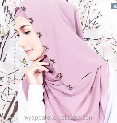 2017 New Design Muslim Fashion Handmade Beaded Hijab Pure Scarf New Design Bubble Chiffon Hijab