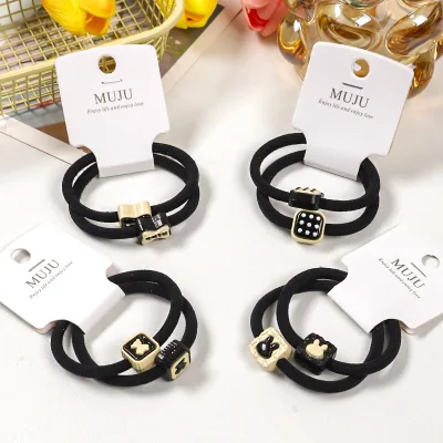 2-Piece Classic Black White High Elastic Hair Ties Superior Sense Leather Band for High Ponytail Head Classic Black White Hair