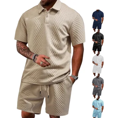 Summer New Men's Sporty Casual Set Button-down Collar Polo Shirt Short Sleeve with Shorts Ensemble Fashionable Lightweight Wear