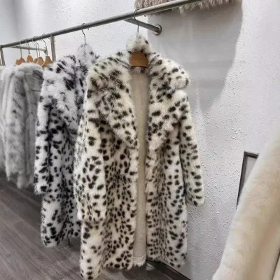 New Women's Trendy Classic Bobcat Pattern Fake Fur Imitation Mink Fur Lapel Women's Coat