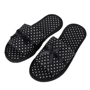 Women Polka Dot Fabric Upper Bow Decor EVA Sole Open Toe Slide Slippers Indoor Bedroom Dorm Daily Home Slippers