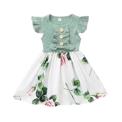 Customizable Summer Fall Floral Casual Sleeveless Ruffle Sundress Mini Design Lace Decoration Girl Dress