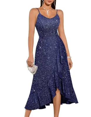 Elegant Sequin Evening Dress Women's Slim Fit Wrap Waist Strapless Gown Travel Casual Party Long Irregular Hemline Polyester