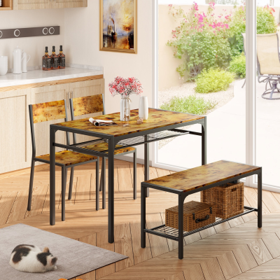 New This Year, the Dining Set for 4 Comes With Three Stools and a Space-saving Rustic Brown Easy-to-clean Surface