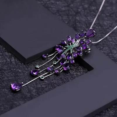 Abiding Symbolic Jewelry 925 Silver One Style Two Wearing Amethyst Gemstone Galaxy Pendant Brooch Pin for Anniversary Gift