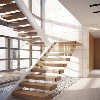 Australia Standard Solid Wood Staircase Glass Stair U-shape Straight House Stairs