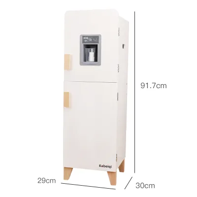 Danish Noble White Wooden Pretend Play Kitchen Appliances Toys Simulated Refrigerator for Kids' Home Appliance Role Play