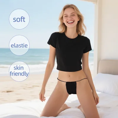 Black Sexy Ladies Hand-sewn Disposable Bikini Underwear High Quality Nonwoven Brief for Spa Beauty Salon Massage Traveling