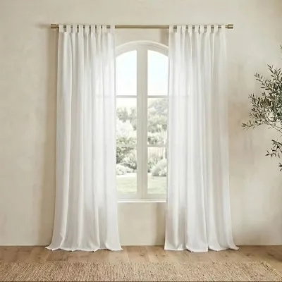 Semi Sheer White Linen Tab Top Curtain Panel Lightweight Natural Window Drapes for Living Room Bedroom Modern Home Decor