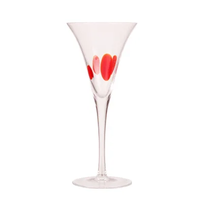 handmade clear stem red dot cocktail glass printed polka dot martini goblets