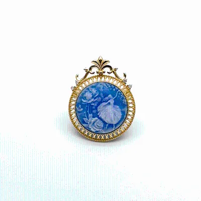 Custom Design Class Filigree Silver Jewelry S925 Blue Gemstone Dacing Fariry Brooch With Carved Agate Cameo