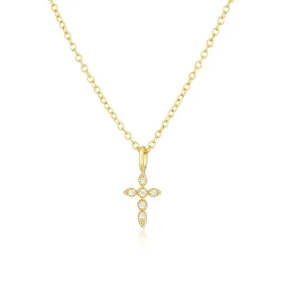 Dainty Minimalist Fashion 18K Gold Plated Religious Cross Necklace Micro Inlay Zircon Pendant Necklace for Women