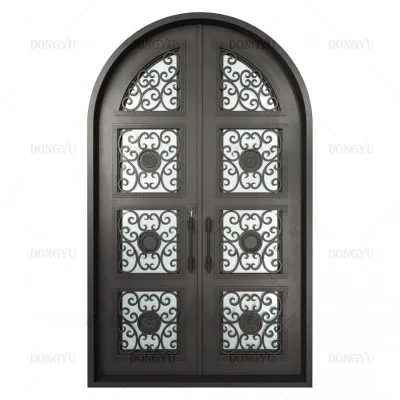 Beautiful Flower Design Tinted Tempered Glass France House Entrance Entry Security Doors Wrought Iron Villa Door for House Home