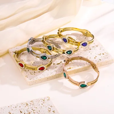 Exquisite Non Tarnish Jewelry for Women Wholesale Waterproof Bracelet for Girls Style New Colorful Zircon Bangle ALN25120713