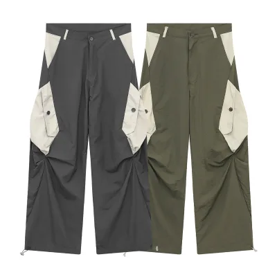 Men's High Quality Casual Stretch Pants Custom Patchwork Nylon Windbreaker Trousers Breathable Loose Fit Nylon Pants