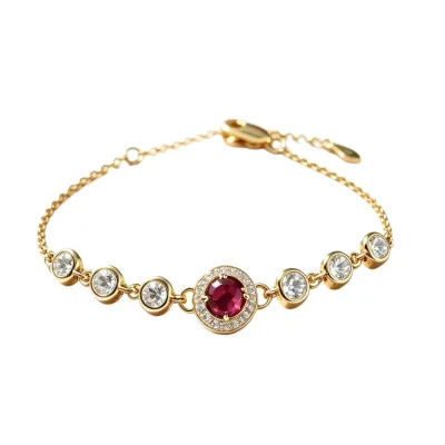 Luxury 925 Sterling Silver 18KGold Plated Colorful Gemstone December Birthstone Charm Braclet for Wedding