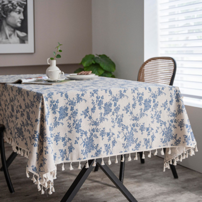 Blue Small Flower Table Cover Customize Tablecloths Linen Table Cloths for Events Wedding Hotel Party Restaurant