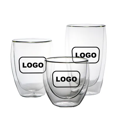 Factory Promotional Eco-Friendly Custom Glass Coffee Cups-Reusable Transparent Double Wall Modern Design OEM/ODM Brand Office