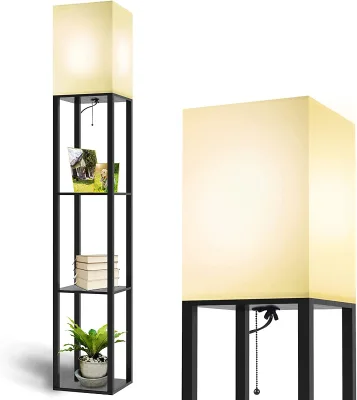 Chinese Minimalist Floor Lamp Modern Shelf Reading Floor Lamp Creative Natural Wood Floor Lamp for Office Study