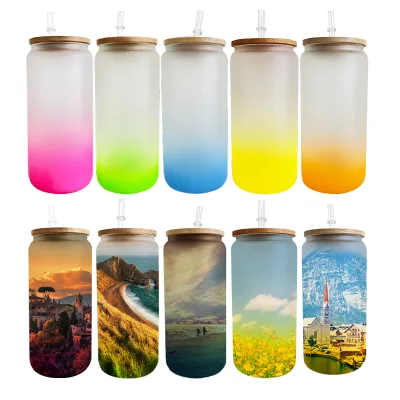 USA Warehouse Free Shipping  16oz 20oz Gradient Ombre Color Colorful Blank Sublimation Sublimation Glass Can for Hot Printing