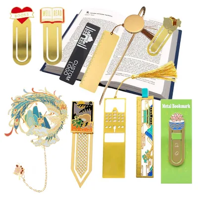 Exquisite Gift Custom Shape Etched Blank Book Marks Book Page Marker Tag Enamel Metal Bookmarks Custom With Tassels