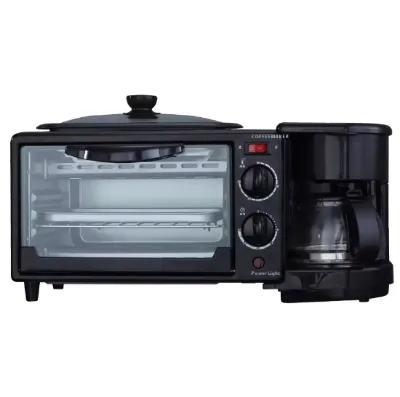 3in1 Multifunctional Stainless Steel Toaster Oven Frying Pan Electric Coffee Maker 2-Cup Capacity Digital Timer Control for Home