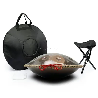 22.8\" (56cm) Black D Minor Handpan Steel Drum 9-Notes Tongue Drum with Soft Bag