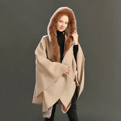 High Quality Autumn Winter Shawl Wrap Poncho Customized Oversize Cloak Women Plus Size Cashmere Coat With Fur Shawl