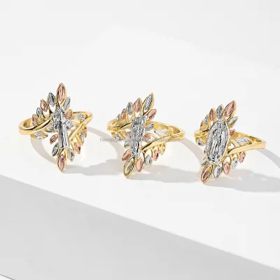 Hot Sale Benedict / Saint / Priest Three-Colour Gold Plated Catholic Women's Religious Custom Brass Rings
