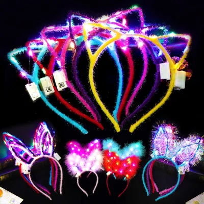 Hot Selling Beautiful Glowing Light up Bunny Cat Ears Christmas Sports Light Headband for Girl Party