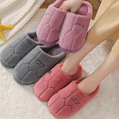 Wholesale Custom Logo Winter Fur Slides Men Women Warm Indoor Home Slippers Non Slip Platform Household Shoes for Family Hotel