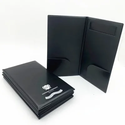 2024 New Hot Selling Waterproof Bi-Fold Black PVC Vinyl Guest Presenter Check Book Server Book for Waitress