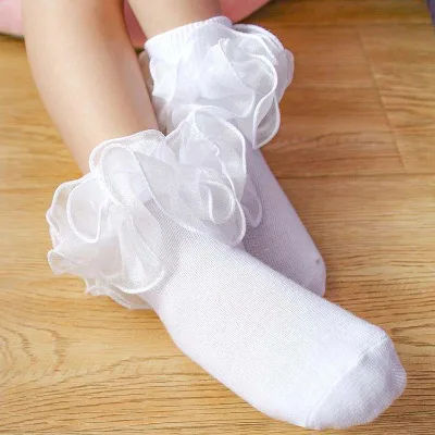 New Hot Sale Cute Soft Spring Summer Fluffy Mesh Gauze Princess Sweet Lace Ruffle Frilly Toddler Kids Infant Baby Girls Socks