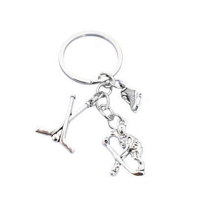 Hockey Puck Keychain Skier Winter Sports Competition Key Chains Ski Key Ring Skier Sports Players Gifts Souvenir Hockey Keychain