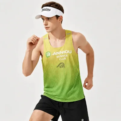 Gradient Sporty Marathon Running Tank Top Men Lightweight Breathable Racerback Quick Dry Performance Training Vest Outdoor 100%