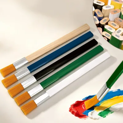 Multi-Color Wooden Handle Flat Nylon Paint Brushes Set for Acrylic Watercolor Oil Painting & DIY Craft