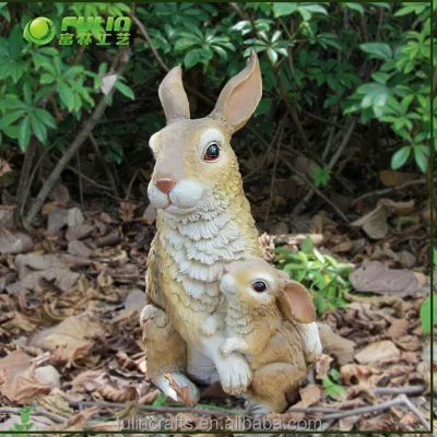 Polyresin Rabbit Ornament Statue Resin Animal Fairy Garden Figure for Home Decoration Folk Art Paint Technique for Christmas