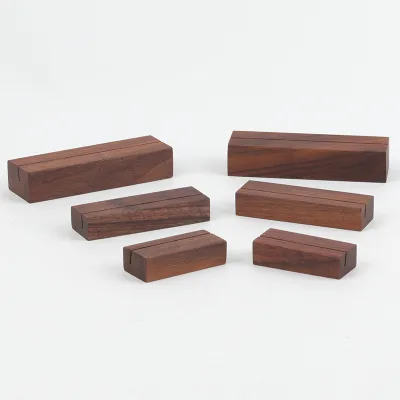 Wooden Name Card Holder Stand Mini Walnut Wood Table Menu Card Holder