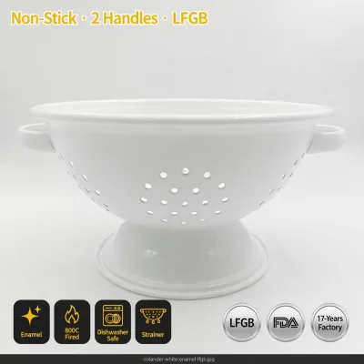 Senny White Enamel Colander Strainer Bowl with Handles Non-Stick LFGB Wholesale Factory for Kitchen Cooking