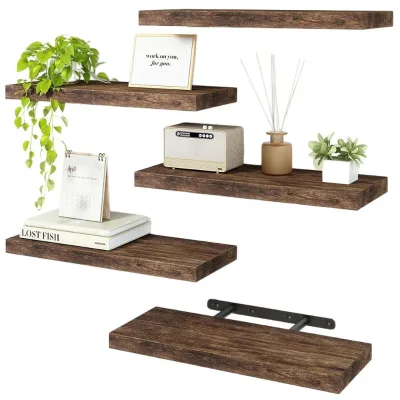Wooden Wall Shelf Wall-Mounted Floating Shelf 40x15x1.5cm Photo and Greenery Decor Rack Storage Organizer