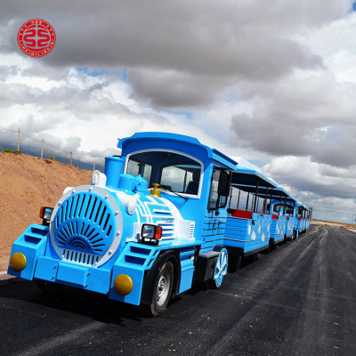 40seats Two Carriages Trackless Train Locomotive Ride on Road Train Rides for Kids No Rail Trains for Sale