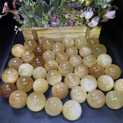 Natural Honey Calcite Sphere Ball High Gloss Polished Yellow Calcite Crystal Ball Healing Energy Stone Home Decor Wholesale