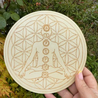 BOGE Art Deco Laser Engraved Wood Chakra Geometric Grid Plate Mat 8 Inches for Wedding & Retirement