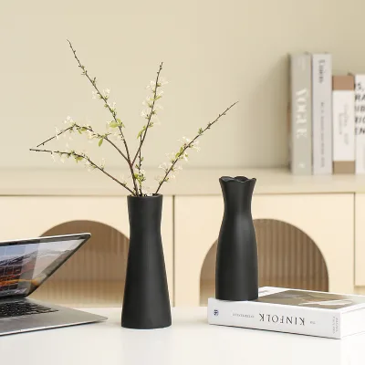 Star Dust Dried Flower Black Ceramic Tabletop Vase Modern Home Decoration Simple Arrangement Birthday Decor