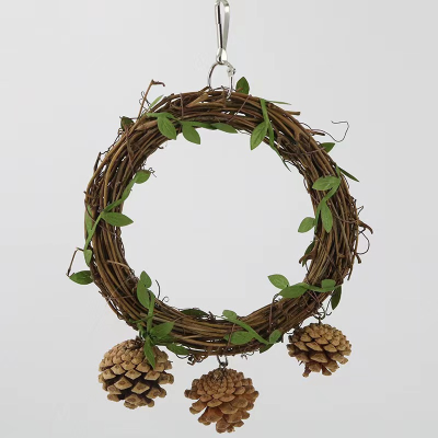 Parrot Swing Bird Toys Pinecone Green Leaf Vine Circle Natural Wood Bird Chewing Bite Play Toy