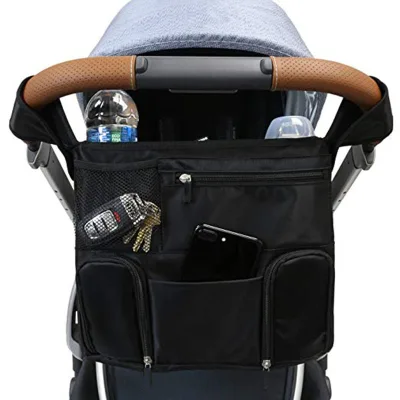 Baby Hanging Stroller Organizer Bag Stroller Bag with Insulated Cup Holder and Detachable Phone Bag