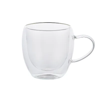 Double-Walled Borosilicate Glass Mug with Handle Heat Resistant & Eco-Friendly Curved Design for Coffee/Tea for Parties