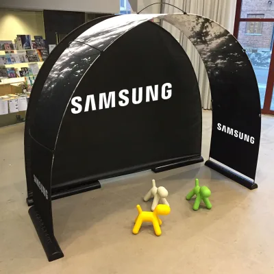 Custom Tension Fabric Banner Flag Display Stand Sports Fiberglass Event Race Gate Exhibition Trade Show Arch Backdrop